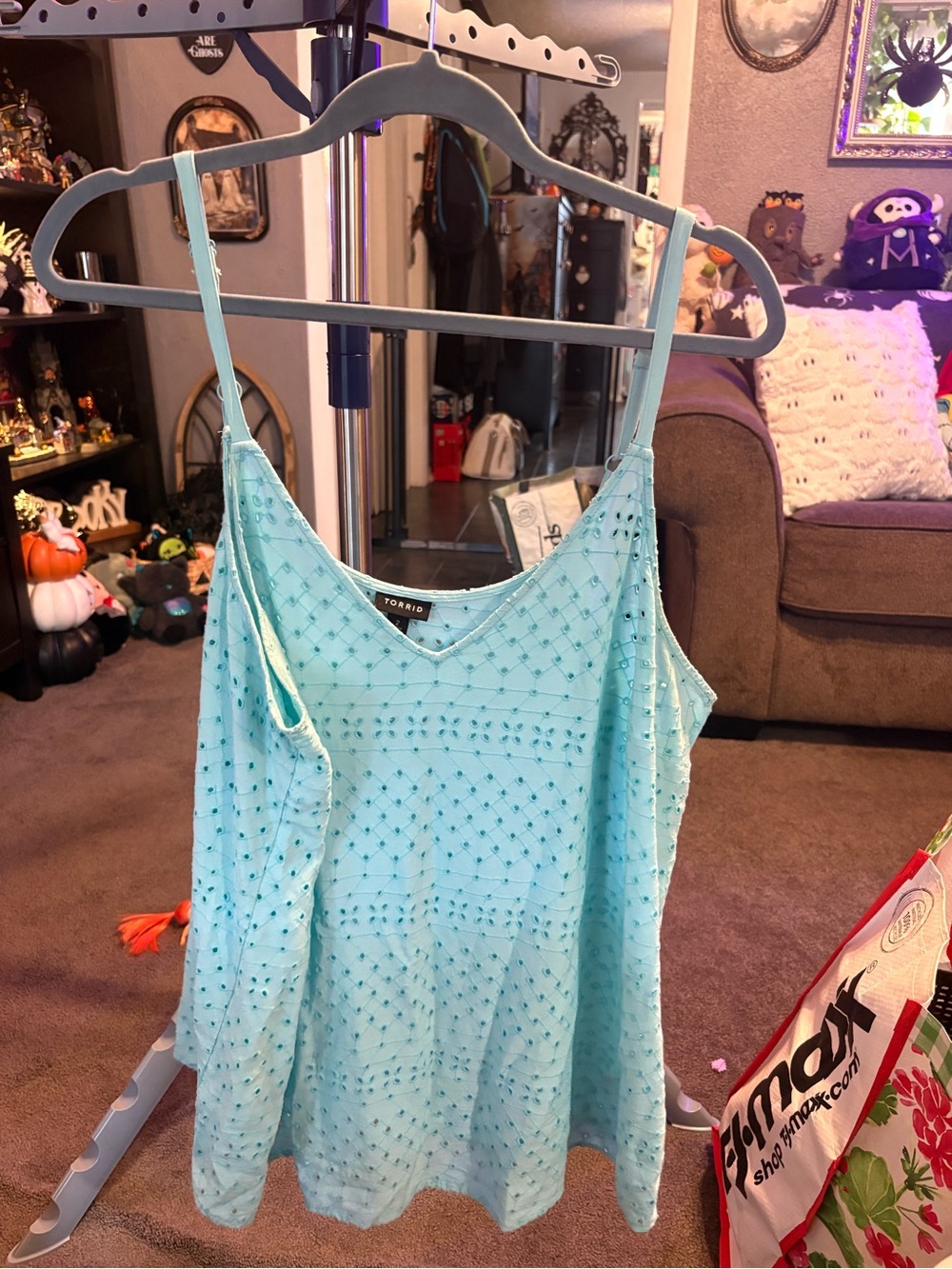 torrid Light Aqua Embellished Eyelet Cami